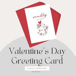 Tarjeta blanca de San Valentín / Locamente enamorado / Descarga digital instantánea / Ideas de regalos románticos para parejas / Imprimible / 5" x 7"