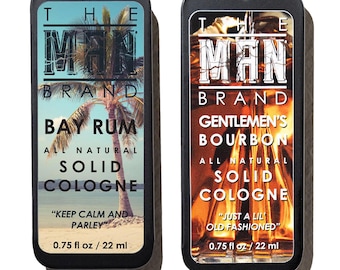 Bay Rum and Bourbon Solid Cologne Sample Set - Pack of 2 - Vintage Slide Tin - 0.75 Ounce Each