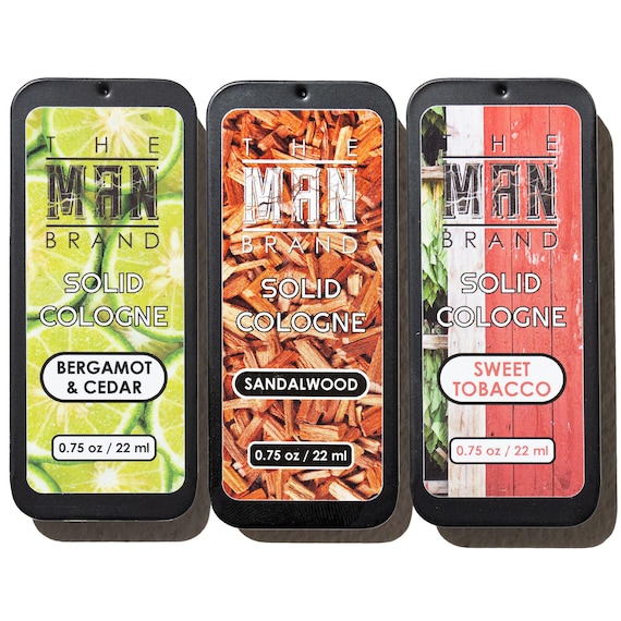 sandalwood and tobacco cologne Bergamot and Cedar, Sandalwood, Sweet Tobacco Solid Cologne Sample Three  Pack - 0.75 Oz Each