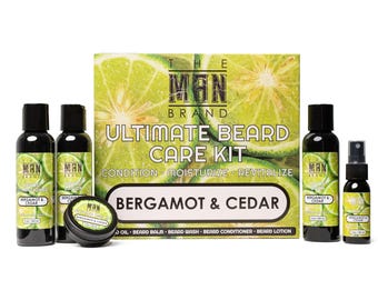 Bergamot and Cedar Ultimate Beard Kit - Bergamot and Cedar beard oil, beard wash, beard conditioner, beard balm, and beard lotion