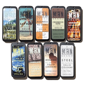 All or Nothing Solid Cologne Sample Set - Pack of 9 - Vintage Slide Tin - 0.75 Ounce Each