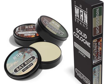Men's Solid Cologne Sample Set, Solid Cologne with Gentlemen's Bourbon Cologne, Bay Rum Solid Cologne, and Woodsman (1 Ounce - Pack of 3)