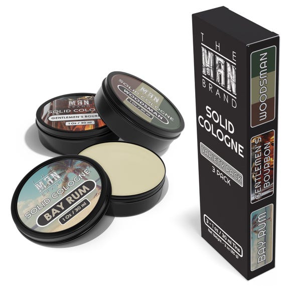 Men's Solid Cologne Sample Set, Solid Cologne with Gentlemen's Bourbon Cologne, Bay Rum Solid Cologne, and Woodsman (1 Ounce - Pack of 3)