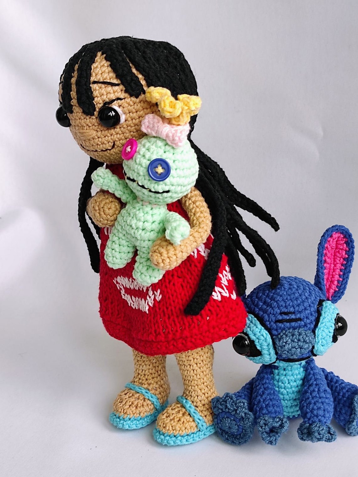 Disney Amigurumi Doll Set Lilo, Stitch & Handmade Rag Doll Crocheted ...