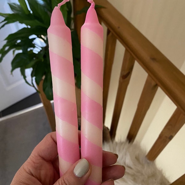 Valentine’s Collection Pink Stripe Bistro Candles | Pink Stripe Candle | Stripy Candles | Pink Candlesticks | Strip Candles |