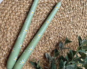 Hand Painted Daisy Taper Candles - Set of 2 - Floral Decor