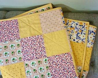 Handmade Baby Patchwork Quilt/Summer Picnic Yellow Peach Baby Quilt/Baby Toddler Blanket/Baby Shower Gift