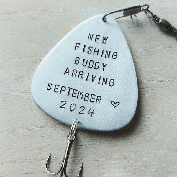 New fishing buddy arriving, pregnancy announcement, we're pregnant, dad to be, you're going to be a daddy, new grandpa, fishing lure, custom