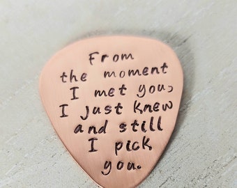 Guitar pick, I pick you, copper guitar pick, anniversary gift, valentines day gift, husband birthday, boyfriend birthday, boyfriend gift