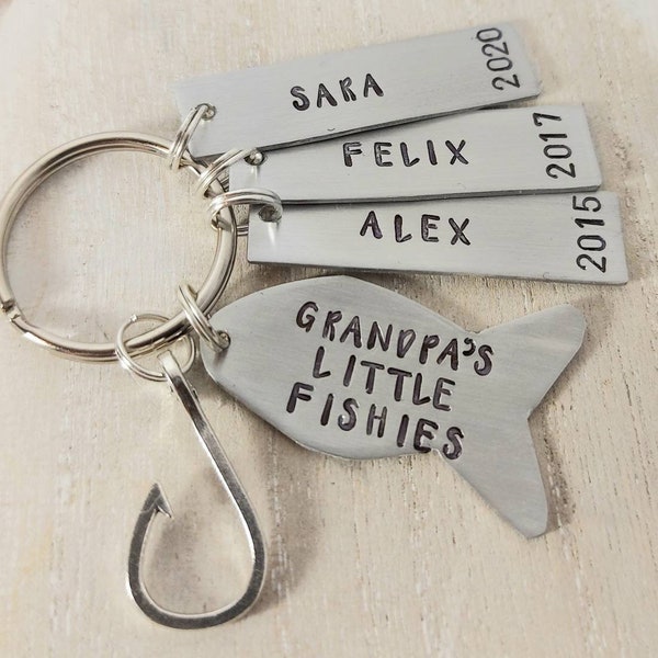 Grandpas little fishies, dad keychain, fathers day, grandpa keychain, dad gift, gift for grandpa, fish keychain, fish hook, fathers day gift