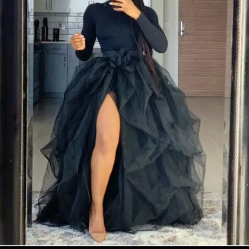 Tulle Skirt Prom Skirt Black Skirt High Slit Skirt - Etsy