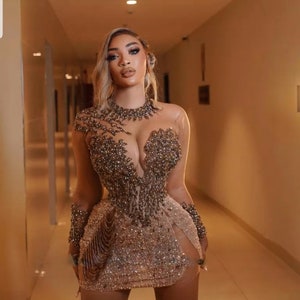Gold sequin hot sale see through dress