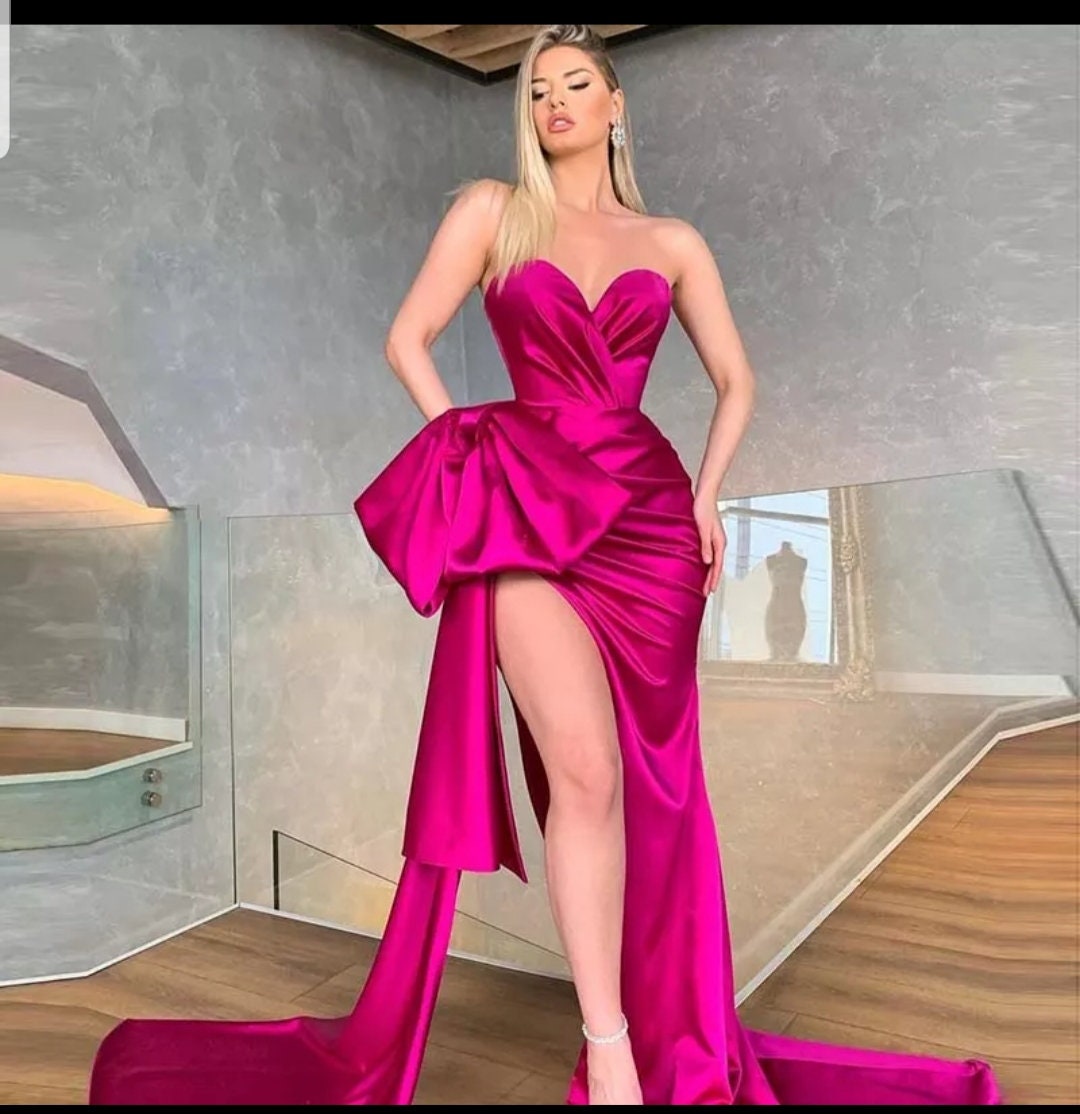Sweetheart Neckline Satin Dress High Slit Dress Prom Dress