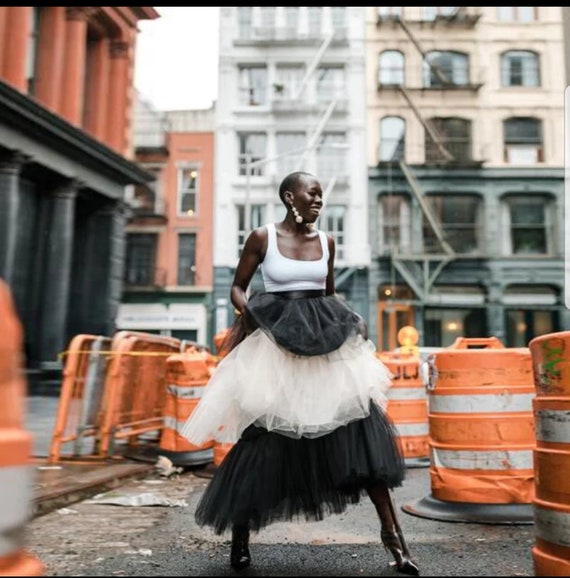 Black White Tiered Skirt Maxi Tulle Skirt Birthday Skirt