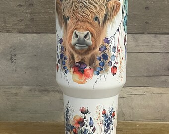 40 oz Highland Cow Tumbler with Lid and Straw