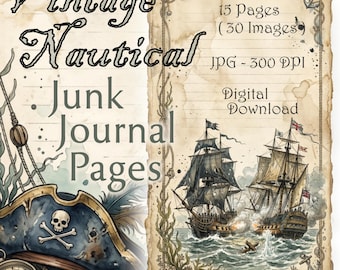 Zestaw do tworzenia dziennika Vintage Nautical Junk — do pobrania w wersji cyfrowej | strony dziennika podróży morskiej