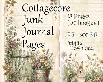 Zestaw Cottagecore Junk Journal — strony do druku w stylu vintage z motywami botanicznymi, wersja cyfrowa