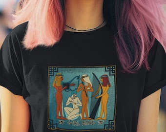 Koszulka damska z nadrukiem Girls Band w stylu egipskim, luźna