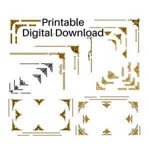 Bundel art-decoranden en vintage decoratieve hoeken, instant digitale download in SVG JPG PNG-indelingen, bundel afdrukbare clipart