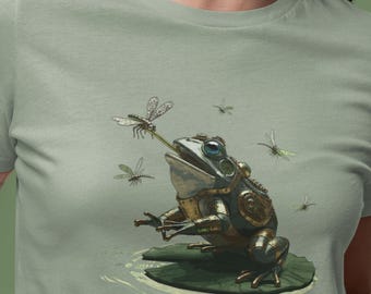 Koszulka unisex Steampunk Żaba z Ważkami - Koszulka z Mechaniczną Żabą Byczą