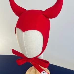 Red Devil Horn Hat, Devil Vintage Bonnet, Devil Hood, Hat with Horns, Horned Devil Bonnet