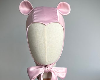 Pink Panther Satin Hat, Cat Vintage Bonnet, Adult Hat with Ears, Adult Animal Bonnet