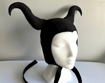 Black Devil Horn Hat, Devil Vintage Bonnet, Maleficent Headpiece, Hat with Horns, Demon Bonnet, Horned Maleficent Hat