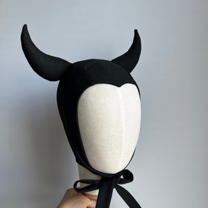 Black Devil Horn Hat, Devil Vintage Bonnet, Devil Hood, Hat with Horns, Horned Devil Bonnet