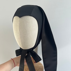 Black Satin Bunny Ears Hat, Bunny Vintage Bonnet, Bunny Hood, Adult Hat with Ears, Adult Animal Bonnet, Bunny Balaclava