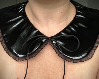 Collier amovible avec col claudine en PVC et volants, effet latex, collier amovible des deux côtés