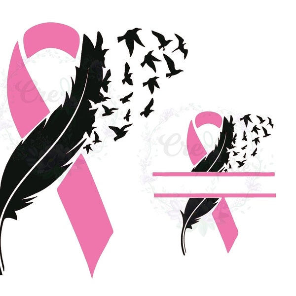 cancer ribbon with feather