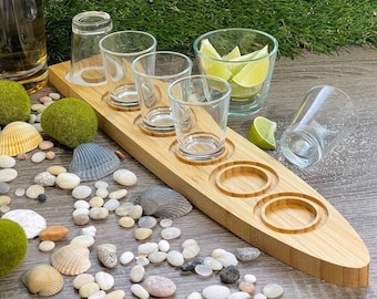 Bamboo Tequila Flight Board/ Shot Glass Serving Tray