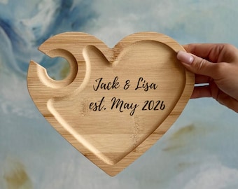 Personalized Heart Wine & Appetizer Plate – Wedding Favors, Personal Charcuterie Board