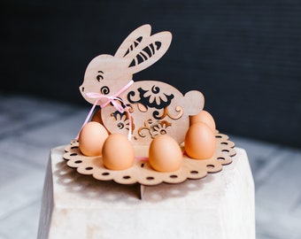 Birch Plywood Easter Egg Holder: Bunny Table Decoration