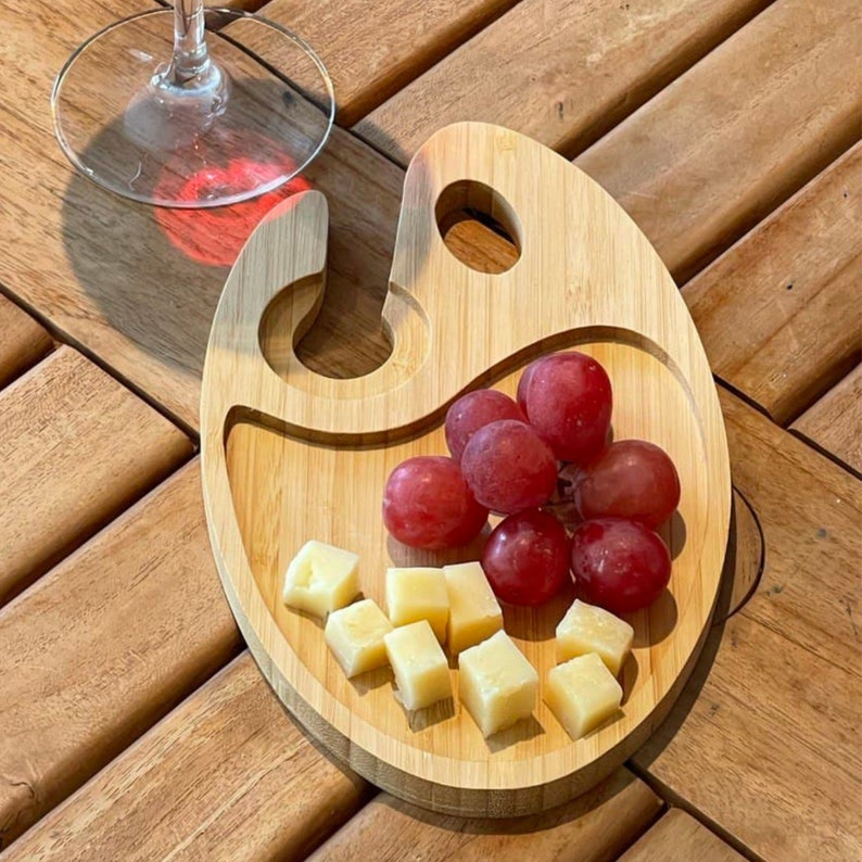 Bamboo Appetizer Plate & Wine Glass Holder Wine Appetizer Etsy