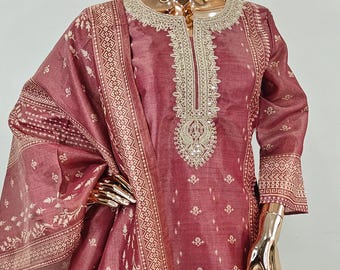 Silk Kurta Set Kurta with Trousers & Dupatta Salwar Kameez Set Pakistani Suit XXL Plus Size Kurta Indian Dress Kurtis for Women 3Piece Set