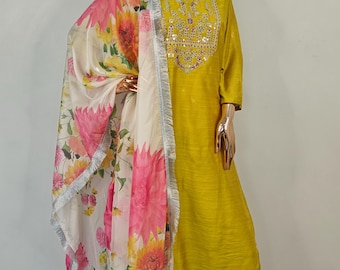 Mustured Haldi Ceremony Dress - Indian Wedding Dress | Indian Salwar Kameez | Pakistani Lawn Suit | Dresses For Women | Women Ethnic Wear