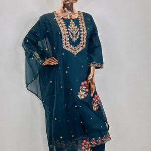 Silk Kurta Set Kurta with Trousers & Dupatta Salwar Kameez Set Pakistani Suit XXL Plus Size Kurta Indian Dress Kurtis for Women Tunic Dress