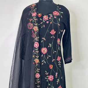Black Pure Cotton Kurta Set Kurta with Floral Embroidery /Salwar Kameez Set Pakistani Suit XXL Plus Size Kurta Indian Dress Kurtis for Women