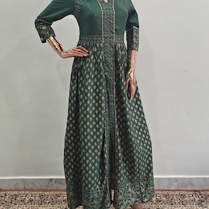 Green Anarkali Printed Party Wear Kurta With Trouser/Pakistani Suit/Ethnic Indian Wedding Dress/ Bollywood Designer Kurta/XXL Plus Size Kurt