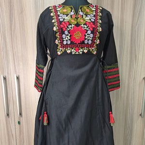 Silk Kurta Set- Black Embroidered Kurta Trouser Set - Dresses For Women - Indian Summer Wear - Salwar Kameez - Party Wear Kurta