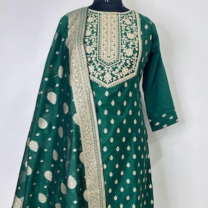 Silk Kurta Set Kurta with Trousers & Dupatta Salwar Kameez Set Pakistani Suit XXL Plus Size Kurta Indian Dress Kurtis for Women 3 Piece Set
