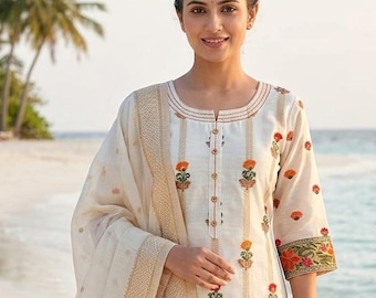 Cotton Kurta Set Kurta with Trousers & Dupatta Salwar Kameez Set Pakistani Suit XXL Plus Size Kurta Indian Dress Kurtis for Women 3Piece Set