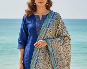Silk Kurta Set Kurta with Trousers & Dupatta Salwar Kameez Set Pakistani Suit XXL Plus Size Kurta Indian Dress Kurtis for Women 3Piece Set