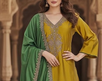 Haldi Ceremony Salwar Kamez Set Indian Wedding Dress Pakistani Designer Suit Readymade Women Kurta Palazzo Salwar Suit Indian Party Wear Set