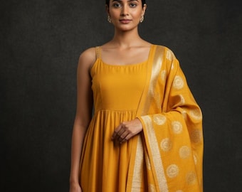 Sleeveless Kurta Haldi Ceremony Dress/ Indian Party Wear Kurta/ Ethnic Wear/ Pakistani Suit/ Salwar Kameez Set/ Kurtis For Women/ Silk Kurta