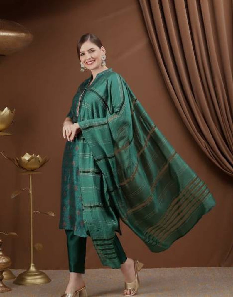 Party Wear Kurta Set Indian Wedding Dress Ethnic Wear Green Floral