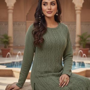 Green Anarkali Woollen Kurta Indian Winter Wear Woollen Kurta Palazo Kashmiri Wool Salwar Kameez Women Winter Wear Dresses For Women Kurtis image 3