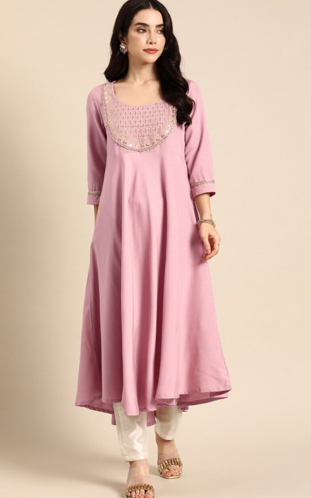 Pink Printed Cotton Anarkali Kurta Indo Western Kurta Dress