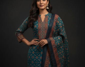 Silk Kurta Set Kurta with Trousers & Dupatta Salwar Kameez Set Pakistani Suit XXL Plus Size Kurta Indian Dress Kurtis for Women 3Piece Set